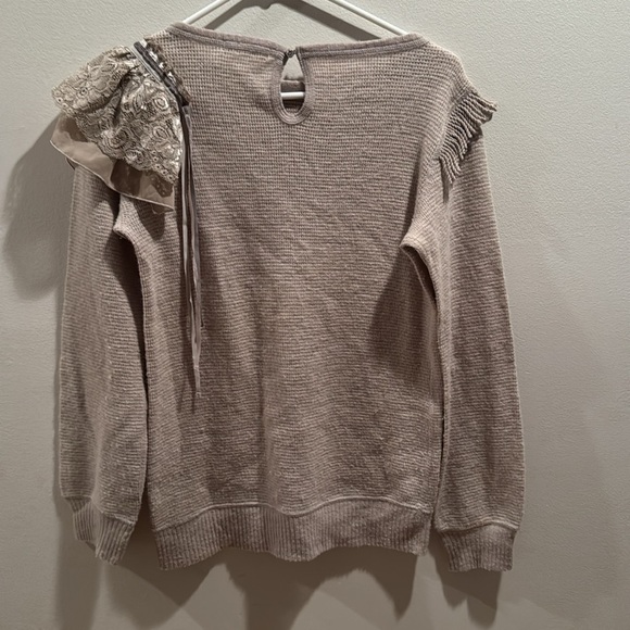 City Hysteric Glamour Beige  waffle knit Sweater with Lace Detail - Picture 6 of 8